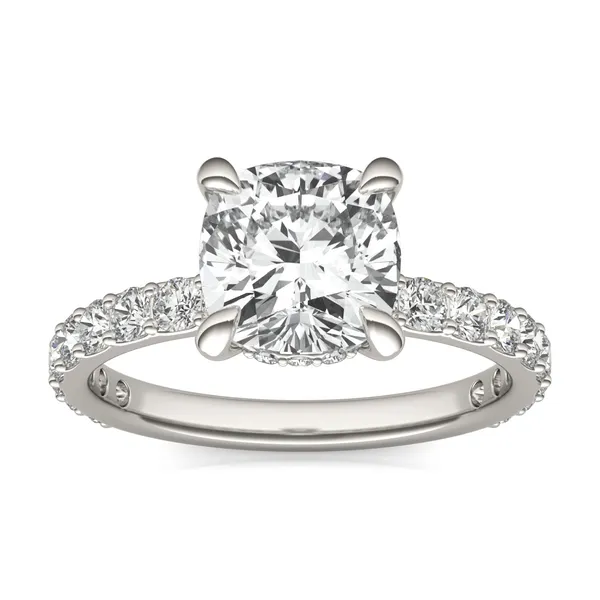 Cushion Custom Hidden Halo Bold 3/4 Eternity Engagement Ring